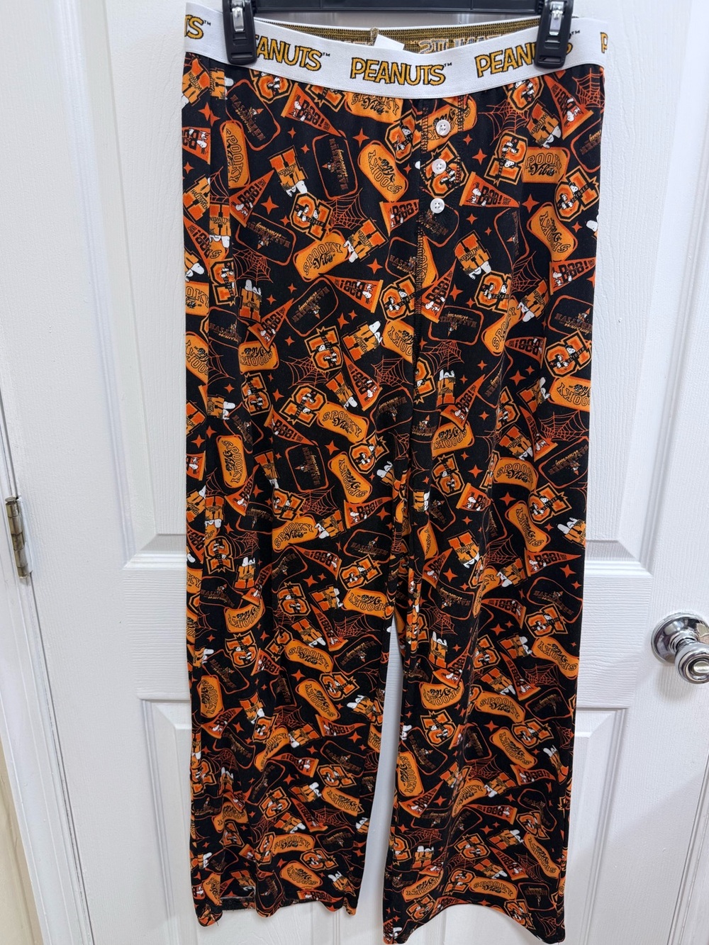 Peanuts Snoopy Halloween 🎃 Men's Black & Orange Lounge Pants, Size Large